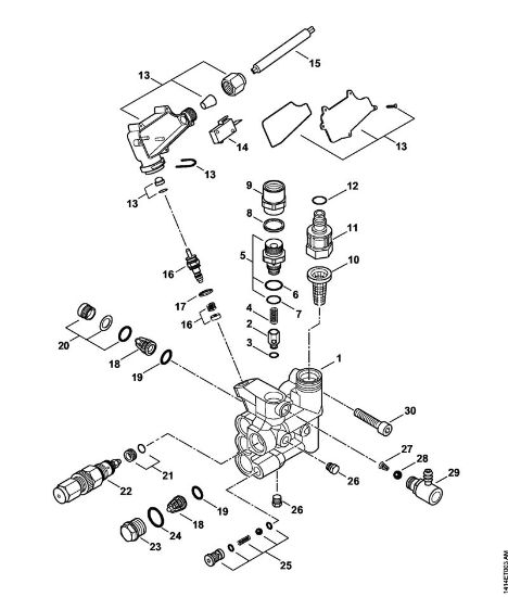 Elektro-Hochdruckreiniger (RE) RE 230 Ventilblock, Steuerkolben, Wasseranschluss der Marke Stihl