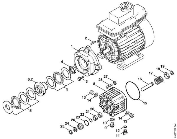 Elektro-Hochdruckreiniger (RE) RE 270 K Antriebsgehäuse, Pumpe der Marke Stihl
