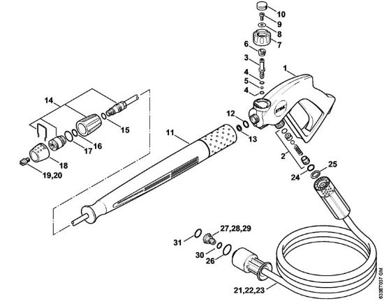 Elektro-Hochdruckreiniger (RE) RE 360 K Pistole, Strahlrohr der Marke Stihl