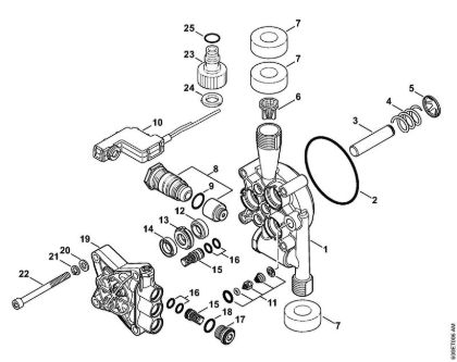 Elektro-Hochdruckreiniger (RE) RE 98 Pumpengehäuse, Ventilblock der Marke Stihl