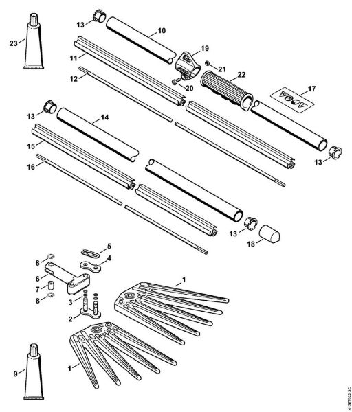 Spezialgeräte (PC, SP, MC) SP 81 Rechen, Schaft der Marke Stihl