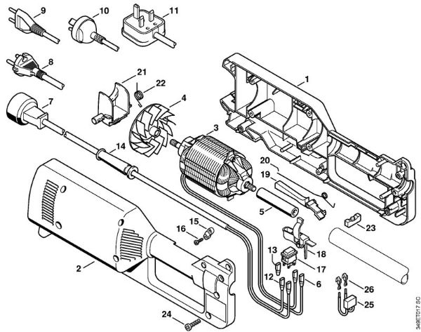 Elektro-Trimmer (FE, FSE) FE 55 Gehäuse, Elektromotor der Marke Stihl