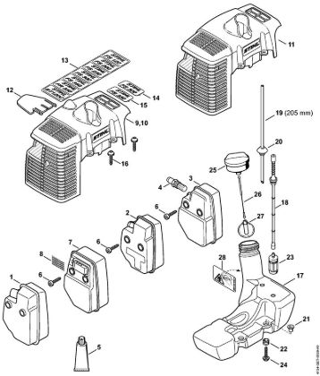 Freischneider FS 300 Schalldämpfer, Haube, Kraftstofftank der Marke Stihl