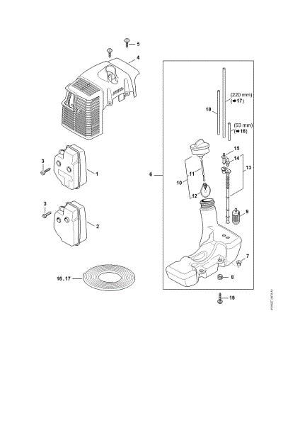 Bild von Schalldämpfer, Haube, Kraftstofftank FS 350