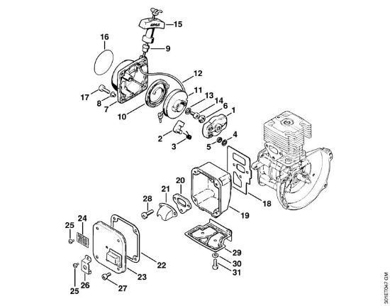 Motorsensen (FS) FS 106 Anwerfvorrichtung, Schalldämpfer der Marke Stihl