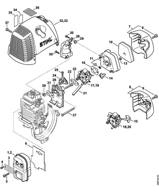 Motorsensen (FS) FS 130 R Schalldämpfer, Luftfilter der Marke Stihl
