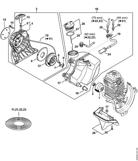 Motorsensen (FS) FS 131 R Anwerfvorrichtung, Kraftstofftank der Marke Stihl