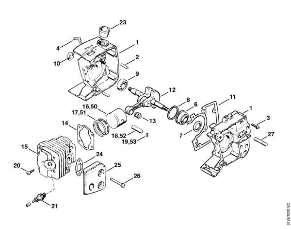 Motorsensen (FS) FS 200 Kurbelgehäuse, Kolben der Marke Stihl