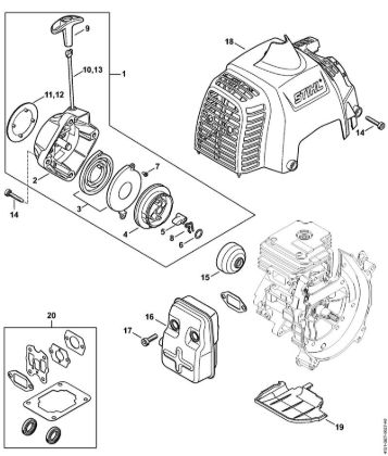 Motorsensen (FS) FS 235 R Anwerfvorrichtung, Schalldämpfer der Marke Stihl