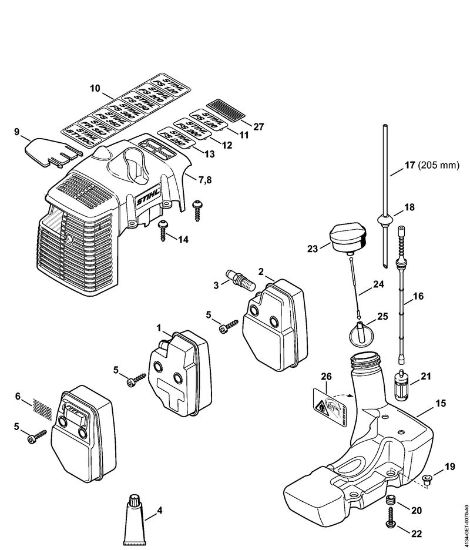 Motorsensen (FS) FS 250 R Schalldämpfer, Haube, Kraftstofftank   809 249 646 (10.2016) der Marke Stihl