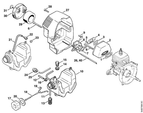 Motorsensen (FS) FS 40 - 4130 Schalldämpfer, Haube der Marke Stihl