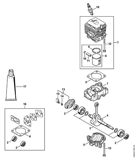Motorsensen (FS) FS 50-L Kurbelgehäuse, Zylinder der Marke Stihl