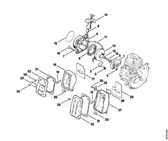 Motorsensen (FS) FS 86 Anwerfvorrichtung, Schalldämpfer der Marke Stihl