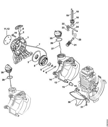 Motorsensen (FS) FS 87 Anwerfvorrichtung, Kraftstofftank der Marke Stihl