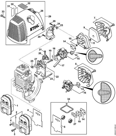 Motorsensen (FS) FS 90 - 4180 Schalldämpfer, Luftfilter der Marke Stihl