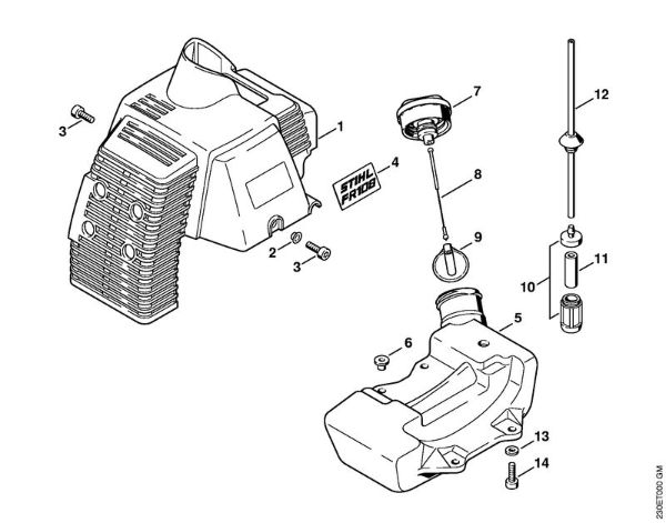 Rückentragbare Motorsensen (FR) FR 108 Abdeckhaube, Kraftstofftank der Marke Stihl