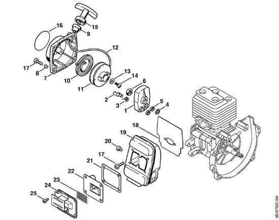 Rückentragbare Motorsensen (FR) FR 108 Anwerfvorrichtung, Schalldämpfer der Marke Stihl