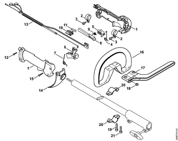 Rückentragbare Motorsensen (FR) FR 130 T Bedienungsgriff der Marke Stihl