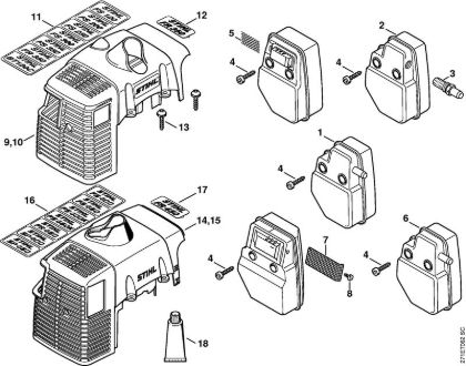 Rückentragbare Motorsensen (FR) FR 350 Schalldämpfer, Haube der Marke Stihl