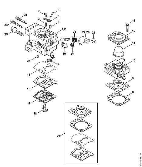 Rückentragbare Motorsensen (FR) FR 410 C-E Vergaser WTF-6, WTF-11 der Marke Stihl