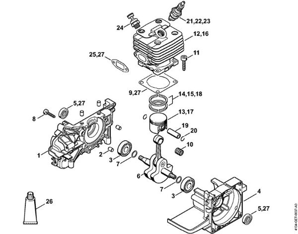 Rückentragbare Motorsensen (FR) FR 450 Kurbelgehäuse, Zylinder FR 350 der Marke Stihl