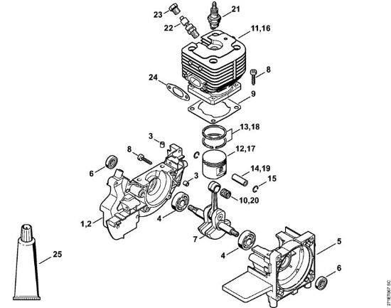 Rückentragbare Motorsensen (FR) FR 450 Kurbelgehäuse, Zylinder FR 450, 480 der Marke Stihl