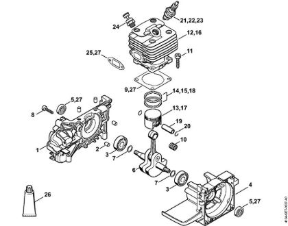 Rückentragbare Motorsensen (FR) FR 480 C-F (4128) Kurbelgehäuse, Zylinder FR 350 der Marke Stihl