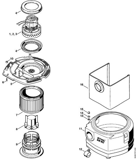 Sauger (SE) SE 60 E Elektromotor, Filter, Behälter der Marke Stihl