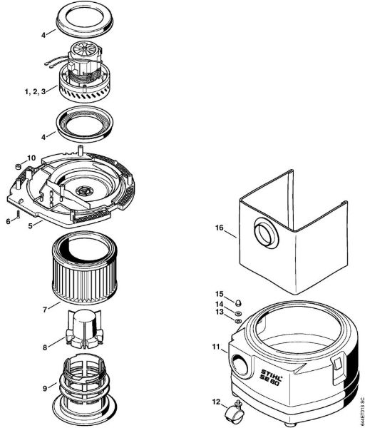 Sauger (SE) SE 60 E Elektromotor, Filter, Behälter der Marke Stihl