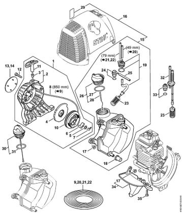 FC 100, FC 110 FC 100 Anwerfvorrichtung, Kraftstofftank der Marke Stihl