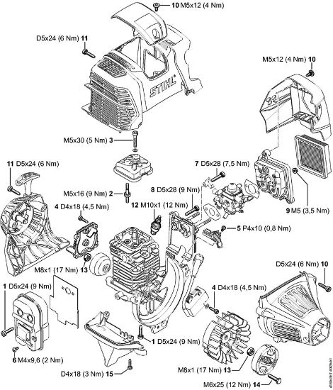 KombiMotoren (KM) KM 111 R Anziehdrehmomente der Marke Stihl