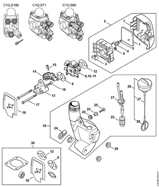 KombiMotoren (KM) KM 55 Luftfilter, Kraftstofftank der Marke Stihl