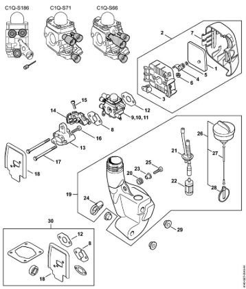 KombiMotoren (KM) KM 55 C-E Luftfilter, Kraftstofftank der Marke Stihl