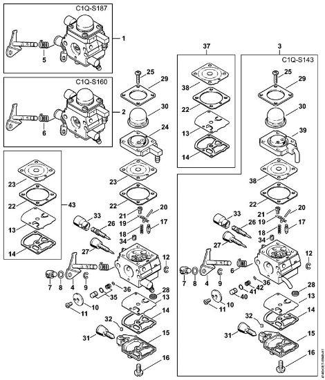 KombiMotoren (KM) KM 55 R Vergaser C1Q-S187, C1Q-S160, C1Q-S143 BR der Marke Stihl