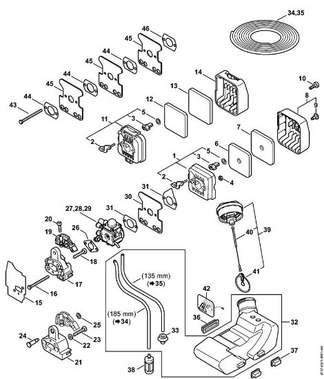 KombiMotoren (KM) KM 85 Luftfilter, Kraftstofftank der Marke Stihl