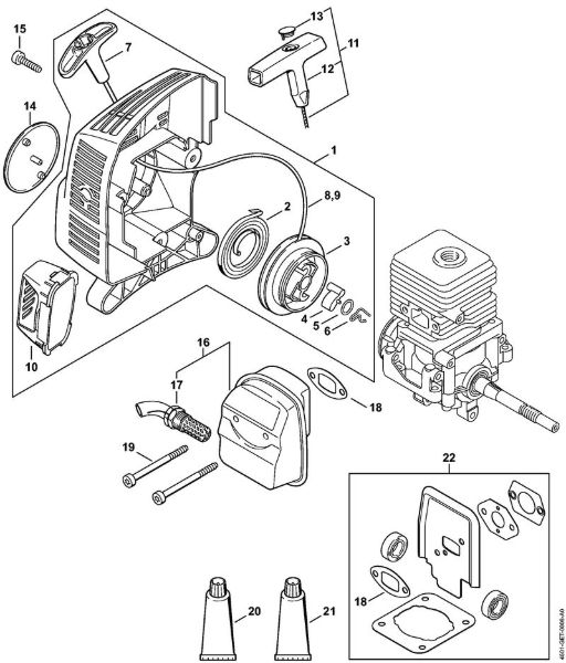 MultiMotoren (MM) MM 55 Anwerfvorrichtung, Schalldämpfer der Marke Stihl
