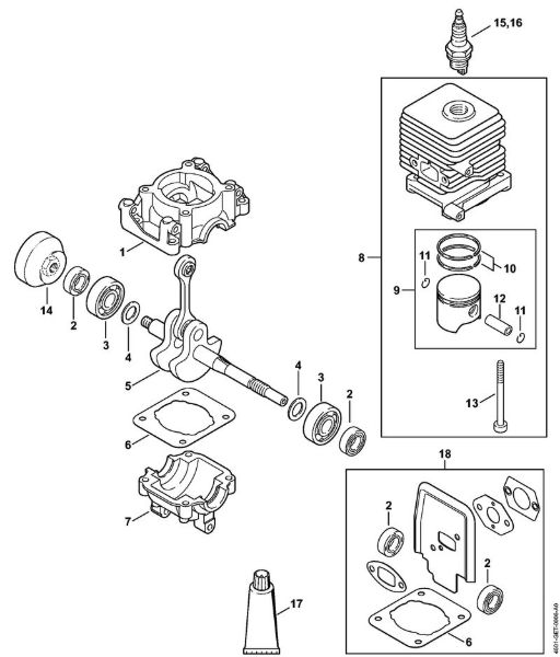 MultiMotoren (MM) MM 55 Kurbelgehäuse, Zylinder der Marke Stihl