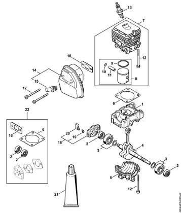 MultiMotoren (MM) MM 56 Kurbelgehäuse, Zylinder, Schalldämpfer der Marke Stihl