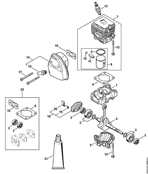 MultiMotoren (MM) MM 56 Kurbelgehäuse, Zylinder, Schalldämpfer der Marke Stihl