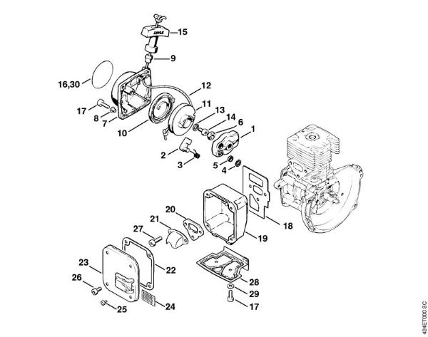 BT 106 BT 106 Anwerfvorrichtung, Schalldämpfer der Marke Stihl
