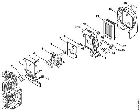 BT 121 BT 121-Z Vergasergehäuse, Luftfilter der Marke Stihl