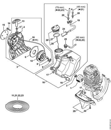 BT 131 BT 131 Anwerfvorrichtung, Kraftstofftank der Marke Stihl