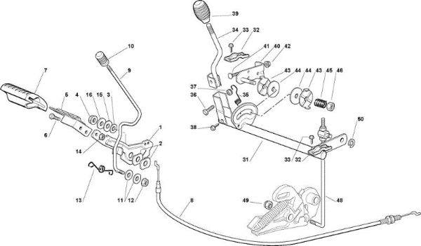 Brake and gearbox controls OM 63C/6,5V Cat.2010 Garden tractor