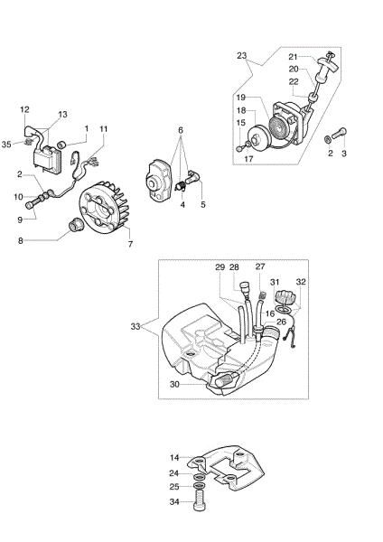 Starter assy and fuel tank 725 B Brushcutter