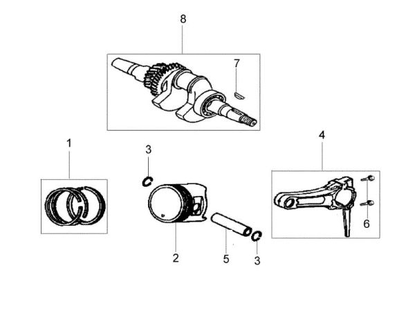 Crankshaft and piston MH 150RK (K700 H - SN T210) Rotary tiller