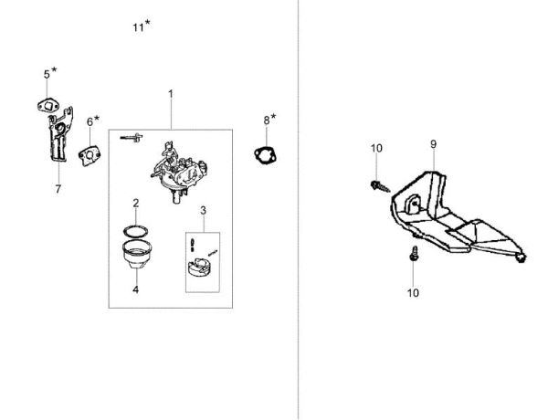 Carburetor and deflector MH 150RK (K700 H - SN T210) Rotary tiller