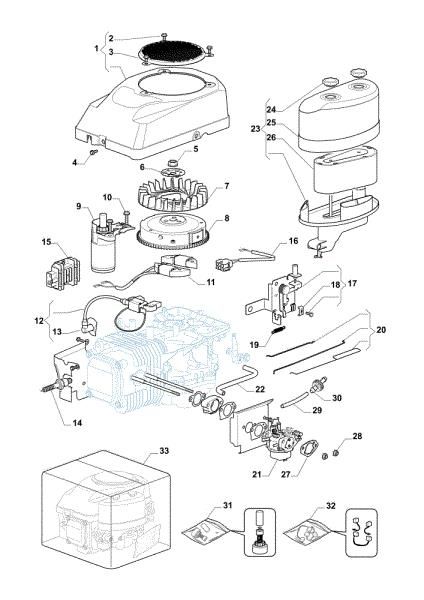 Starter, carburetor and air filter OM 98L/14,5 K H Cat. 2014 Garden tractor