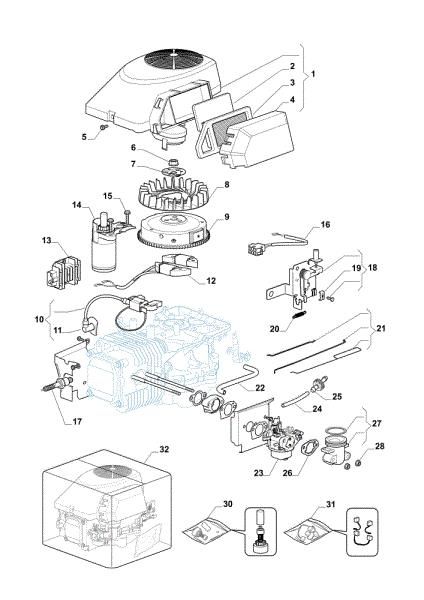 Starter, carburetor and air filter OM 72C/12,5KH Cat.2014 Garden tractor