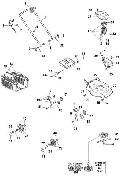 Complete illustrated parts list GE 43 Electric lawnmower
