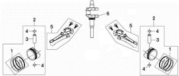 Crankshaft and piston APACHE 92 EVO (K2400AVD V-Twin) Cat.2017 Garden tractor